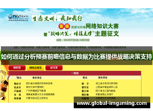 如何通过分析预赛前瞻信息与数据为比赛提供战略决策支持